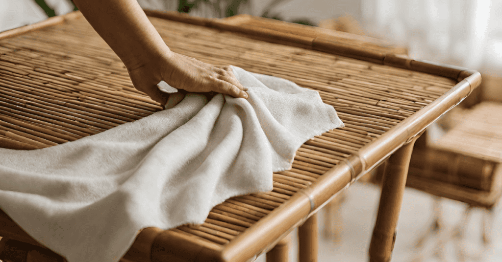 a soft cloth to clean bamboo table