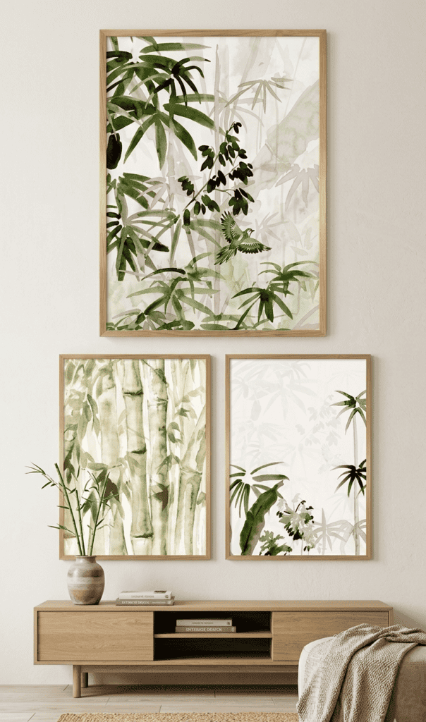 bamboo art poster in living room