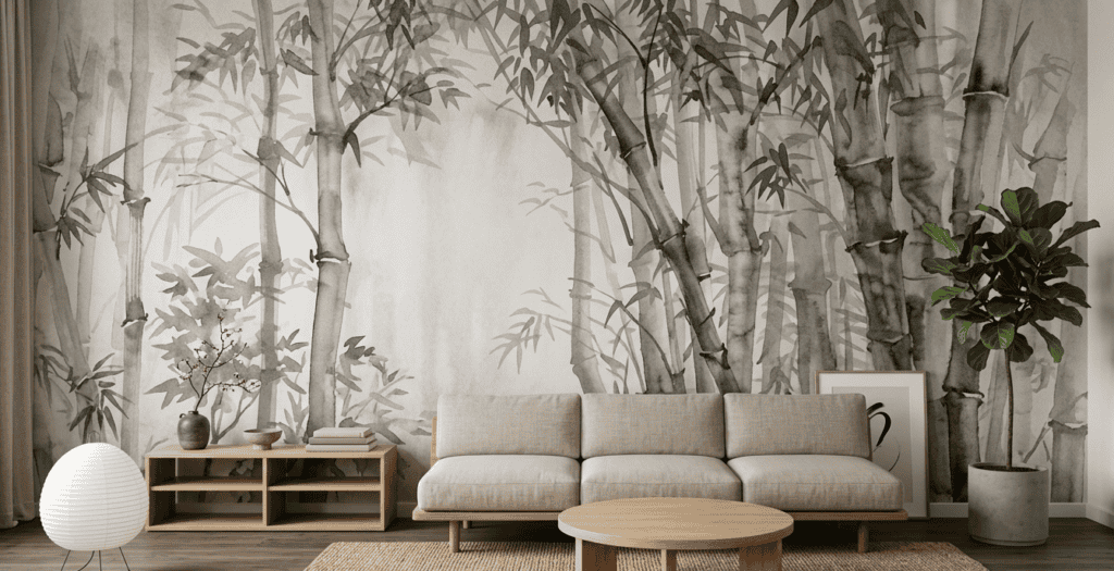 large Bamboo Mural Wallpaper covering the whole space