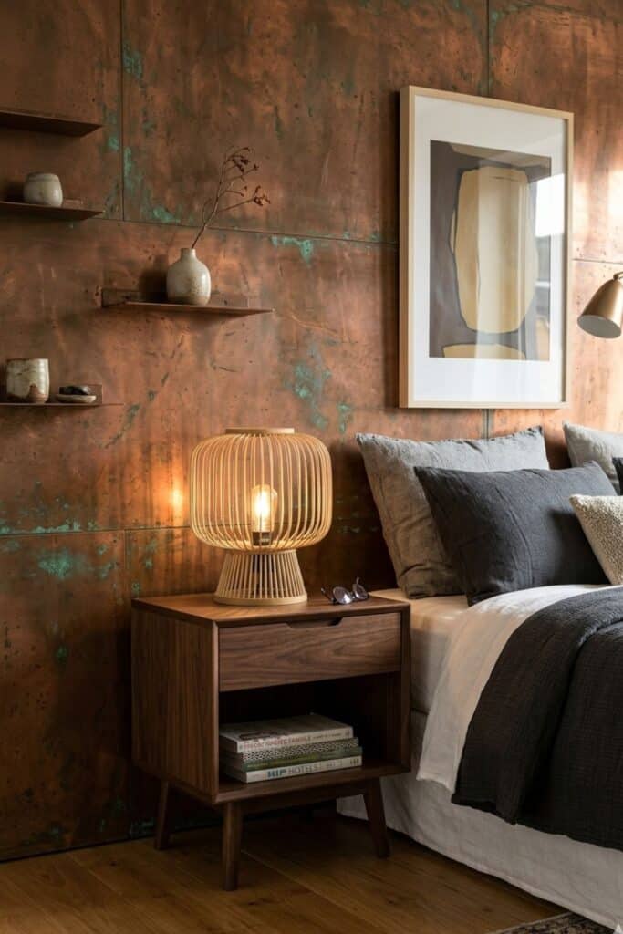 sustainable home decor Bamboo Table Lamp in a modern dark colored bedroom