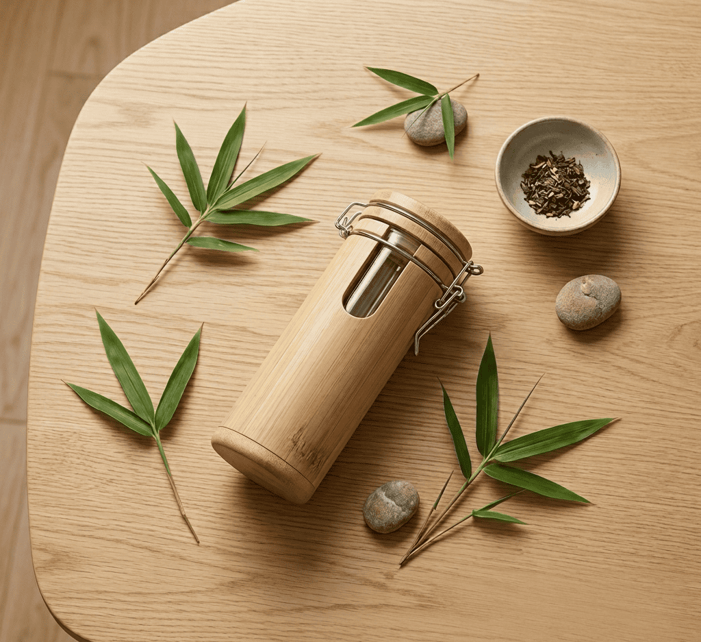 sustainable Bamboo Container used for preserving herbs 