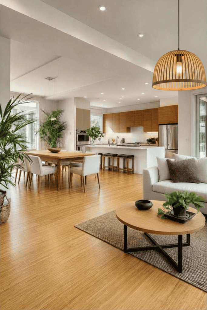 Modern living room with bamboo flooring