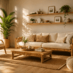 Cozy bamboo living room with natural decor