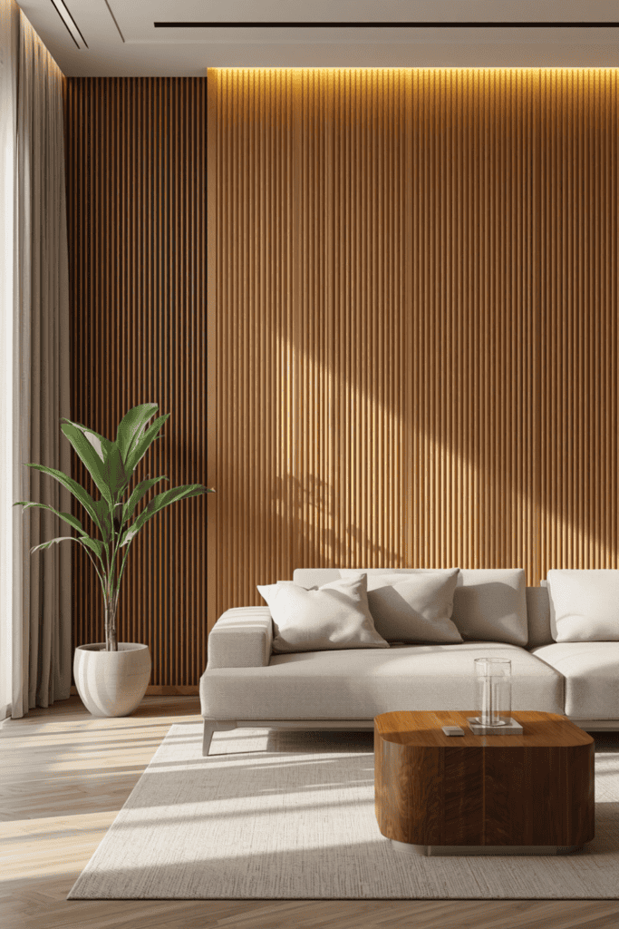 Living room with bamboo wall panels