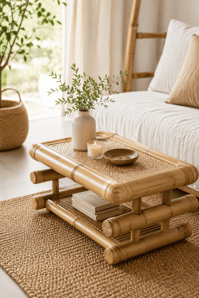 Bamboo coffee table in a modern living room