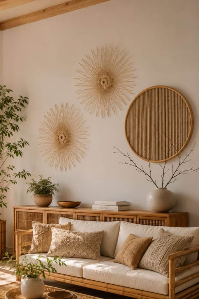 stylish Bamboo wall decor in a modern living room