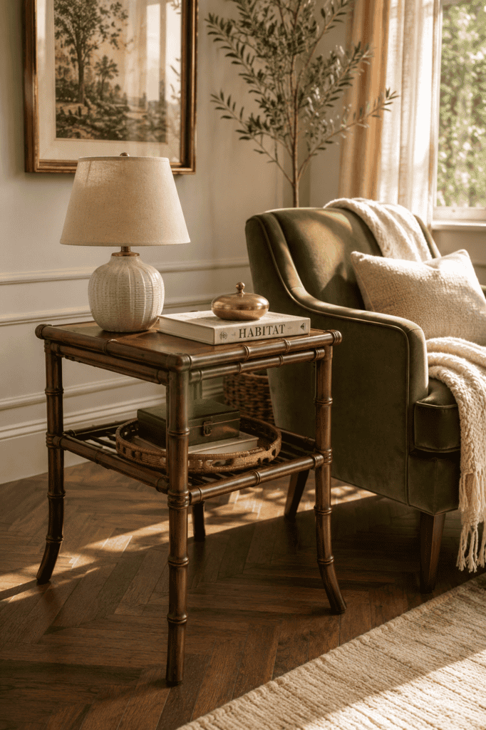 Mid-century faux bamboo accent side table